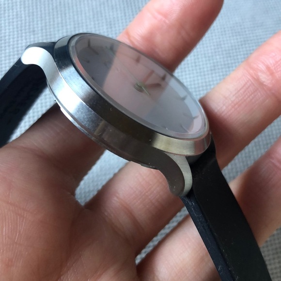 black waterproof stainless steel white face minimalist dial silicone band - Picture 11 of 12